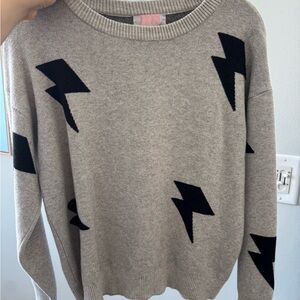 Heather Gray Lightning Bolt Crewneck Sweater - Black Accents